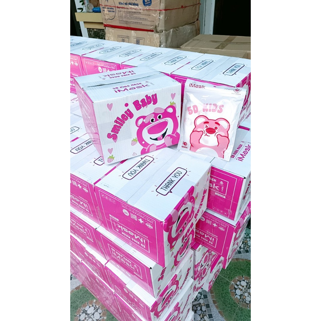 Thùng 100 chiếc khẩu trang Gấu Dâu LOTSO 5D trẻ em imask kids