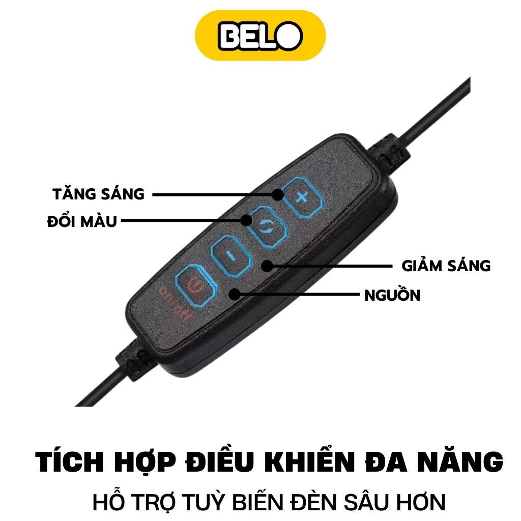 Giá đỡ 2 điện thoại để bàn tích hợp đèn livestream 3 in 1 , có 3 chế độ sáng, Led 3 màu, sạc USB điều chỉnh độ cao BELO