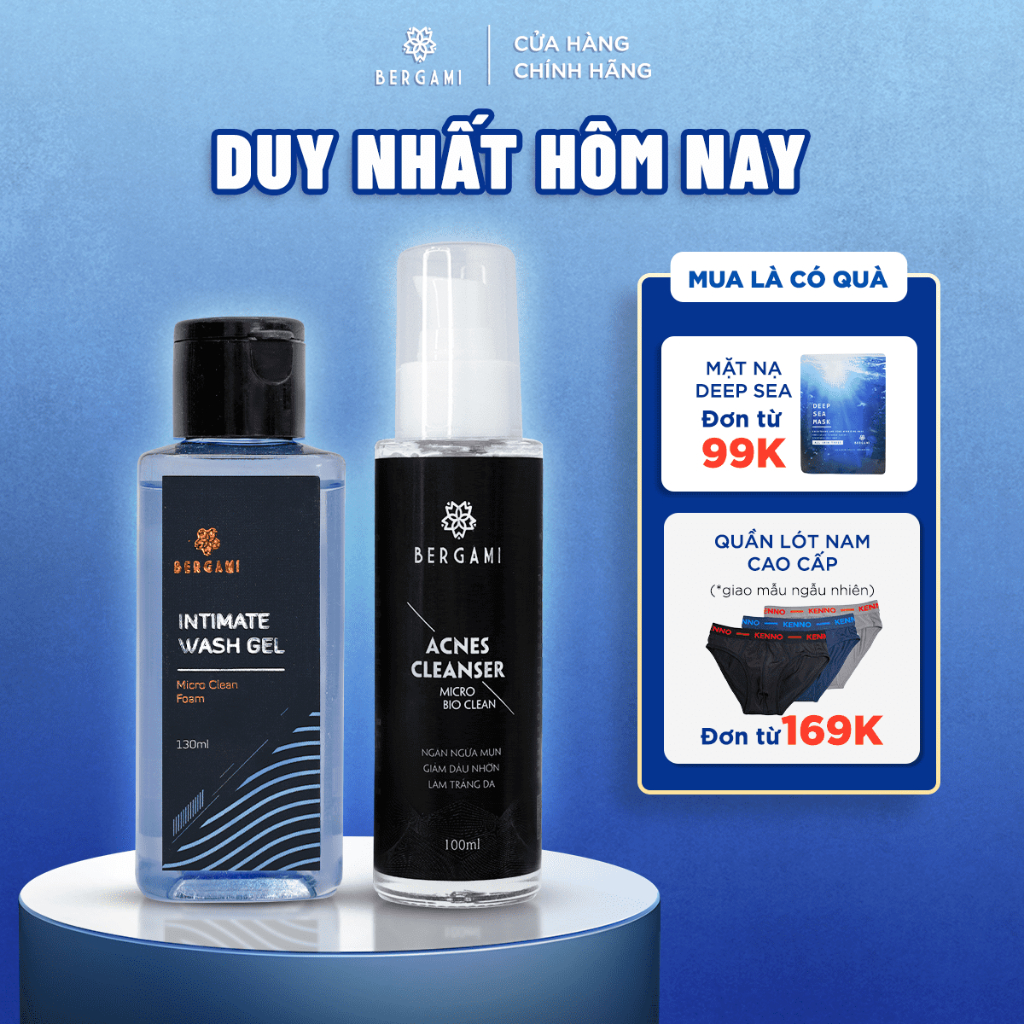 Combo Quà Tặng Nam Hoàn Hảo, Sữa Rửa Mặt Nam Bùn Khoáng Bergami 100ml và Dung Dịch Vệ Sinh Nam 130ml