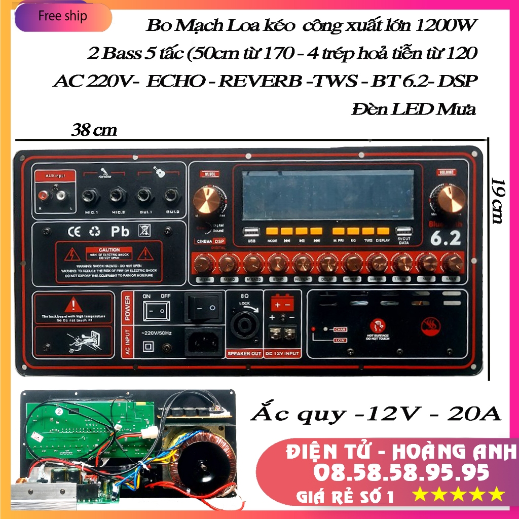 Bo Mạch Loa Kéo Nguồn Xuyến - Đánh 2 Bass 50cm(5 tấc từ 170 - 4 trép hoả tiễn từ 120) - Mạnh Mẽ Echo Reverb EQ