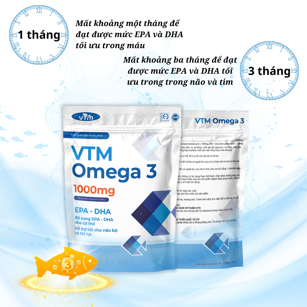 Viên uống dầu cá VTM Omega 3 hỗ trợ não bộ và thị lực - gói 100 viên