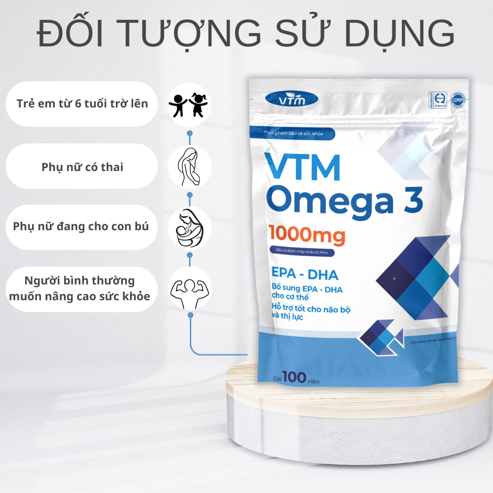 Viên uống dầu cá VTM Omega 3 hỗ trợ não bộ và thị lực - gói 100 viên