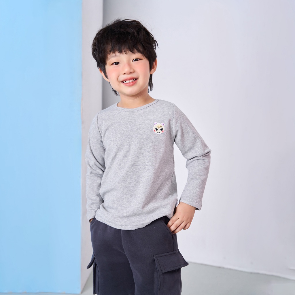 Áo giữ nhiệt cho bé ILABY cổ tròn thêu hình ngộ nghĩnh chất liệu nỉ lót lông cho bé 10-35kg 4 màu