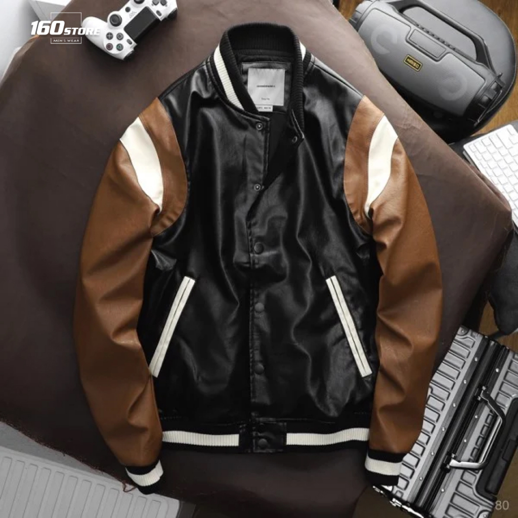 Áo Khoác Da Bomber ICDN Contrast Sleeves đứng form - AKID0080