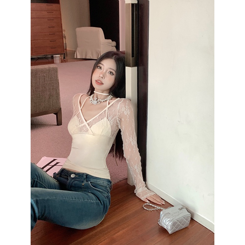 ROSALEE Áo tay dài ren ôm eo tách lẻ - RAWLY TOP