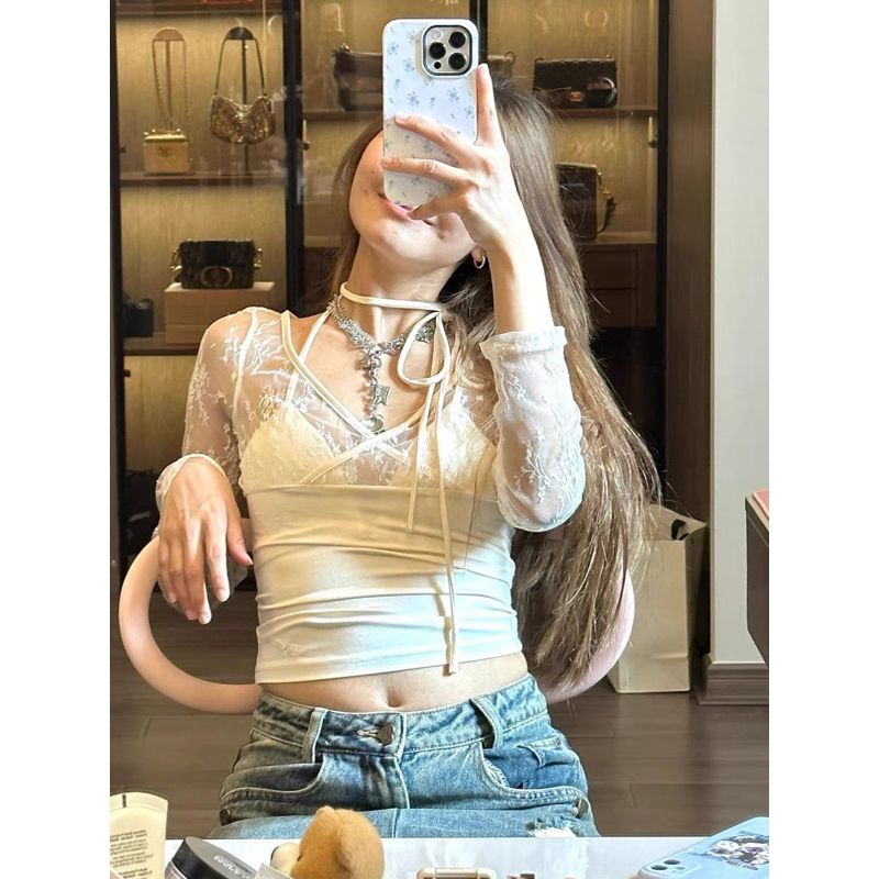 ROSALEE Áo tay dài ren ôm eo tách lẻ - RAWLY TOP
