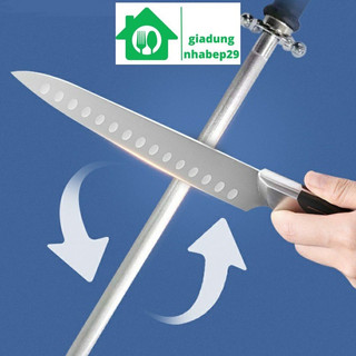 Cây mài dao, thanh liếc dao, thép cacbon siêu cứng, hình trụ tròn, tay cầm bọc nhựa, dài 41cm