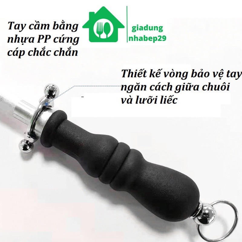 Cây mài dao, thanh liếc dao, thép cacbon siêu cứng, hình trụ tròn, tay cầm bọc nhựa, dài 41cm