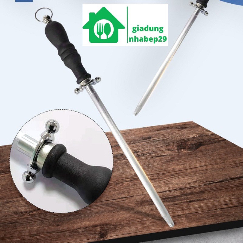 Cây mài dao, thanh liếc dao, thép cacbon siêu cứng, hình trụ tròn, tay cầm bọc nhựa, dài 41cm