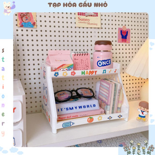 Kệ 2 tầng in hình chân mèo để bàn đựng sách, mỹ phẩm, đồ dùng