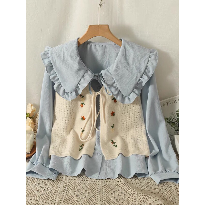 Set sơ mi bèo + gile siêu dễ thương phong cách tiểu thư bánh bèo