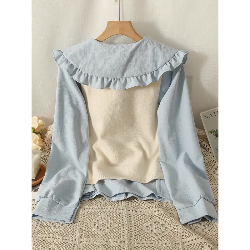 Set sơ mi bèo + gile siêu dễ thương phong cách tiểu thư bánh bèo