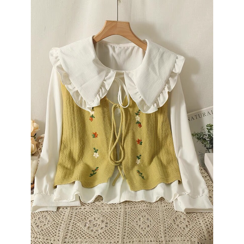 Set sơ mi bèo + gile siêu dễ thương phong cách tiểu thư bánh bèo
