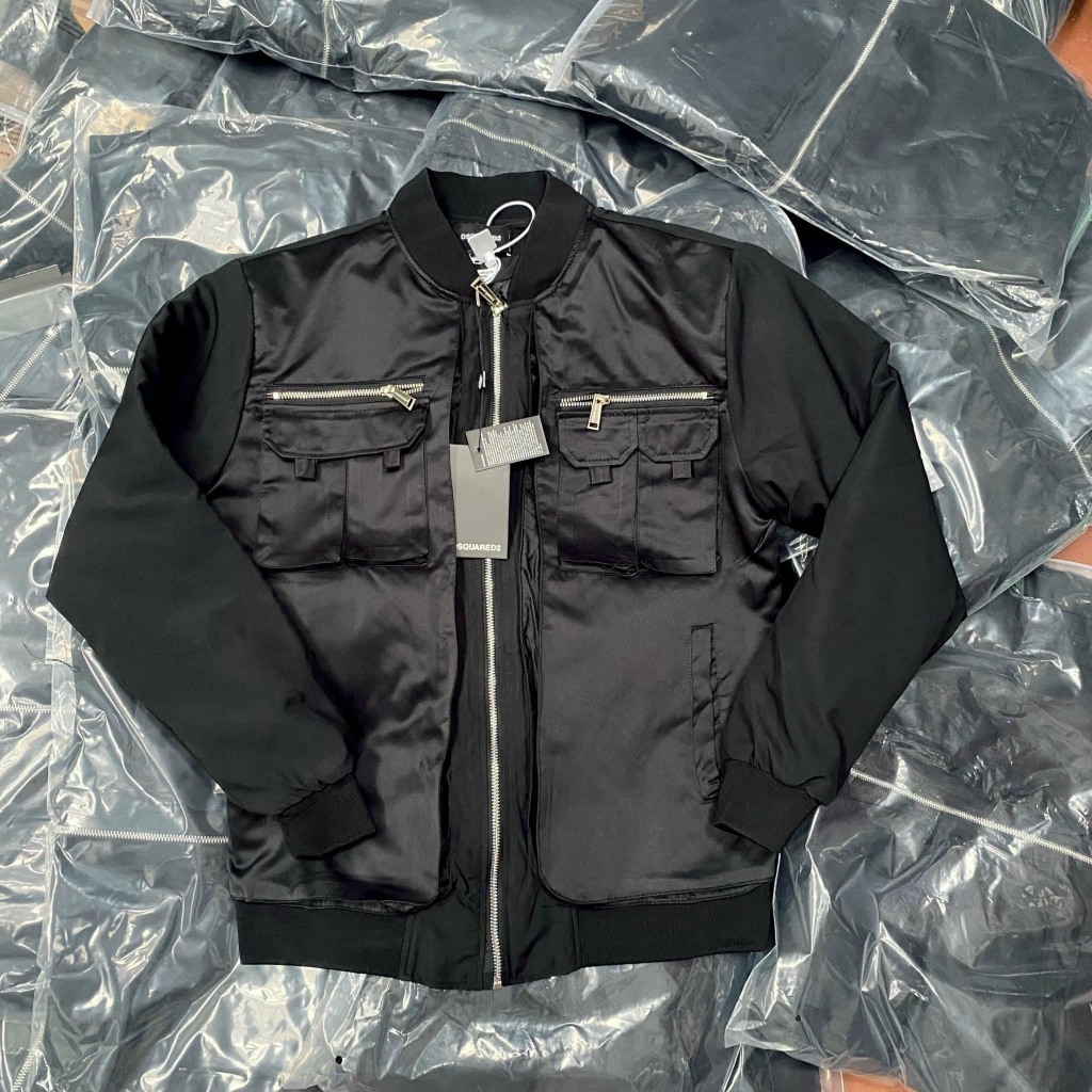 Áo Khoác Gió DSQ Mix Khoá Túi Đen Bản Siêu Cấp