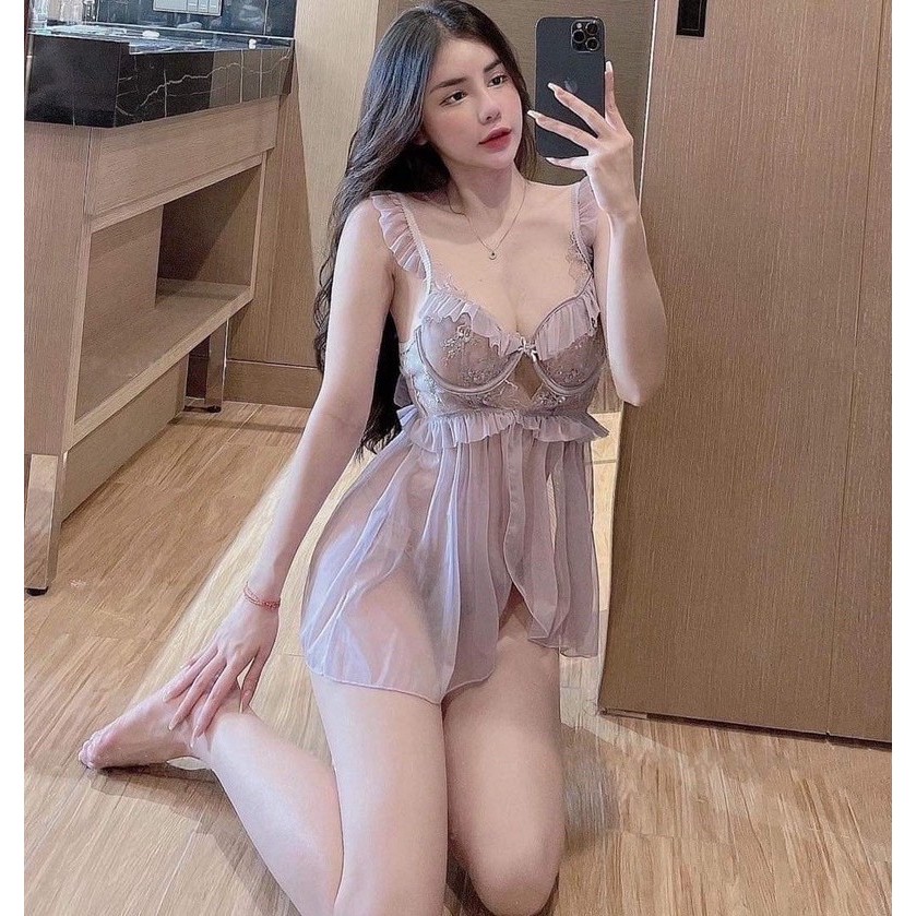 Váy ngủ voan xuyên thấu có gọng nâng đẩy ngực siêu sexy THE CELYNBRA - V77