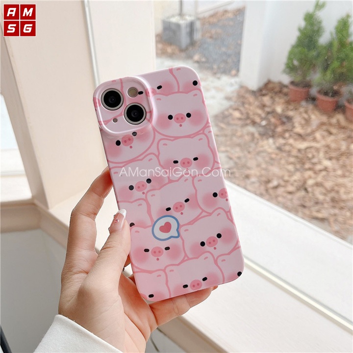 Ốp Lưng iPhone Nhựa Cứng Bóng Hình Heo Hồng Cho iPhone 7 Plus / X/ Xs/ Xs Max/ 11/12/13/14 Pro Max - A Mẫn Sài Gòn