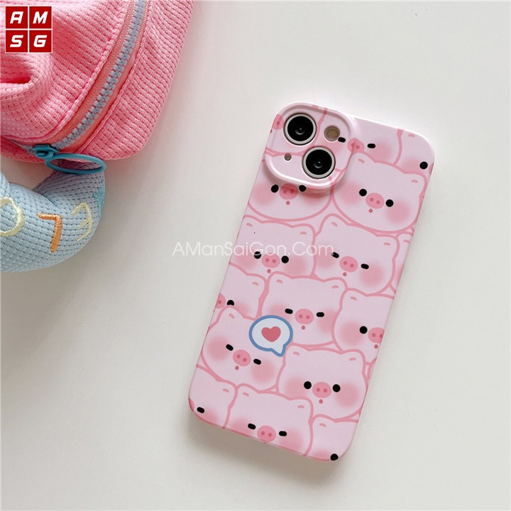 Ốp Lưng iPhone Nhựa Cứng Bóng Hình Heo Hồng Cho iPhone 7 Plus / X/ Xs/ Xs Max/ 11/12/13/14 Pro Max - A Mẫn Sài Gòn