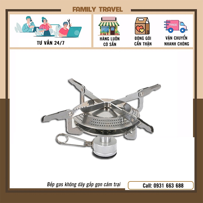 Bếp gas không dây gấp gọn cắm trại mini bằng thép không gỉ phù hợp với các chuyến du lịch phượt - Family Travel