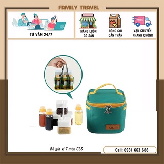 Bộ chai hũ đựng gia vị có túi đựng cắm trại, du lịch, dã ngoại, nhà bếp nấu nướng 7 món chính hãng CLS- Family Travel