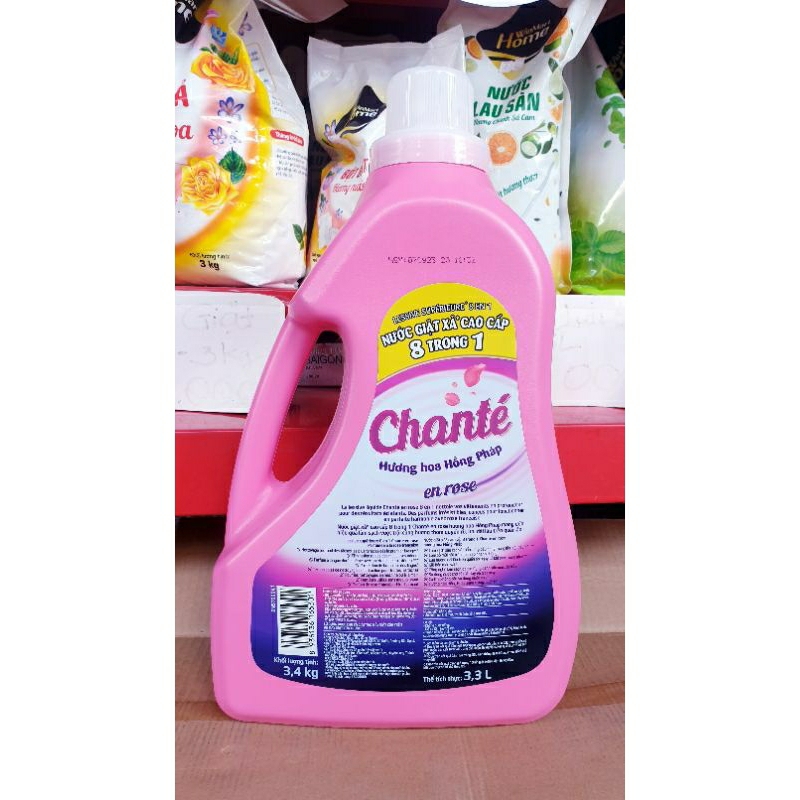 Nước Giặt Xả Chanté Cao Cấp 8 Trong 1 Hương Hoa Hồng Pháp Chai 3.4kg