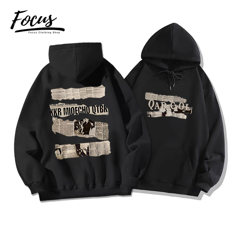 Focus local brand vintage đen áo hoodie nỉ bông đôi unisex áo khoác nỉ form rộng ulzzang 100%cotton