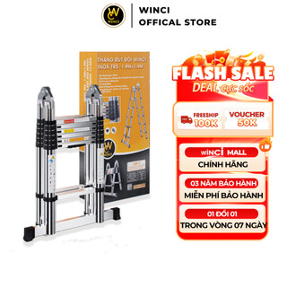 Thang rút inox chữ A Winci TRS, chất liệu inox 316, Rút gấp gọn gàng dễ di chuyển, Bảo hành 3 năm.