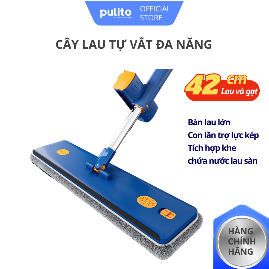 Cây lau nhà tự vắt đa năng PULITO 3210 - Xoay 360 độ, Lăn trợ lực kép, Tích hợp khe chứa nước lau sàn (Mẫu mới 2023)