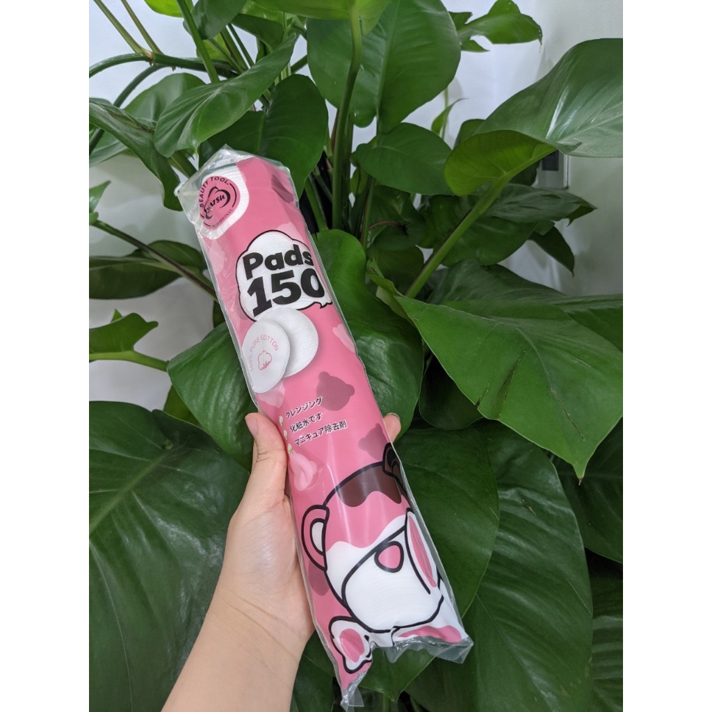 Bông tẩy trang gấu dâu 150 miếng tròn túi rút tiện lợi_Bông tẩy trang túi rút chính hãng_Tín đồ skincare
