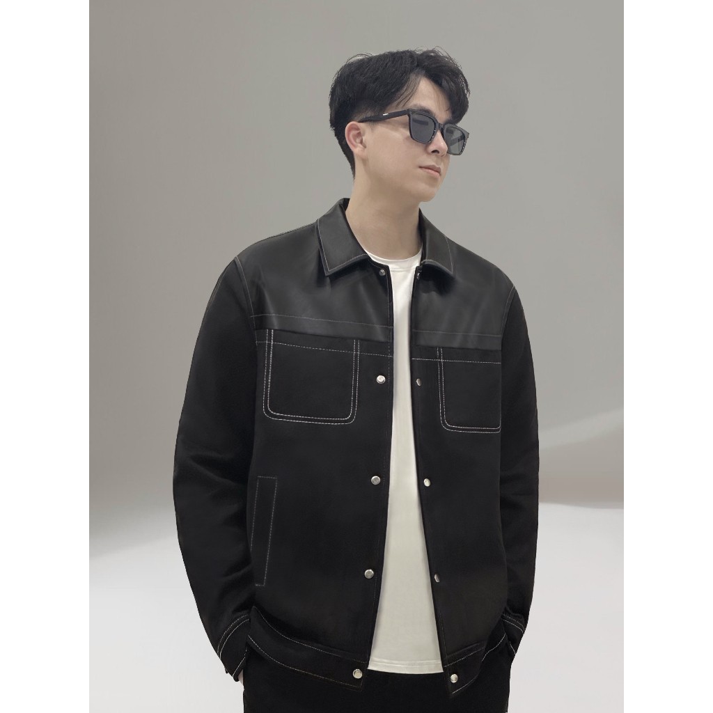 Áo khoác Da phối nam LeeZone cao cấp | Da lộn phối da PU