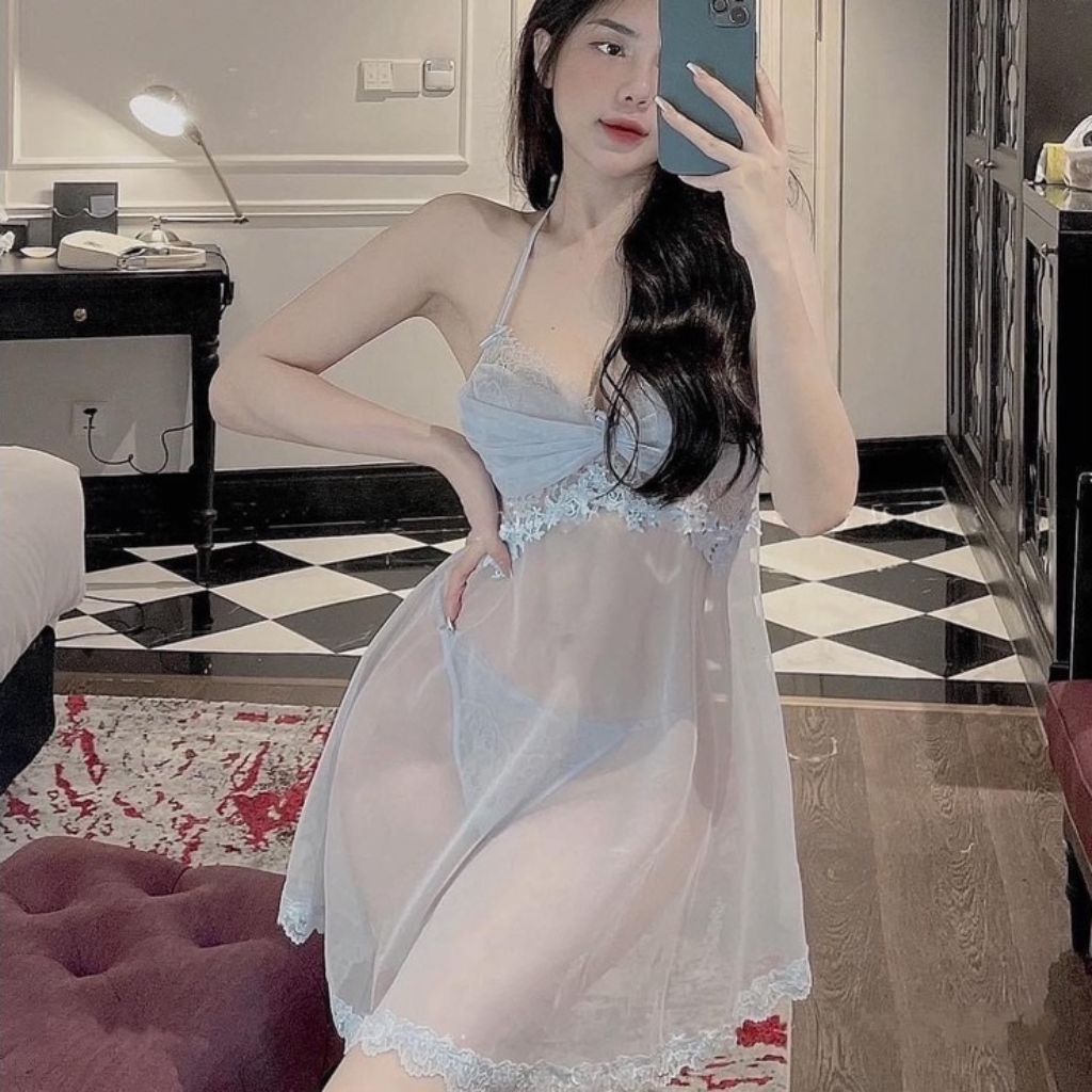 Váy ngủ voan xuyên thấu kèm chip sexy THE CELYNBRA - V79