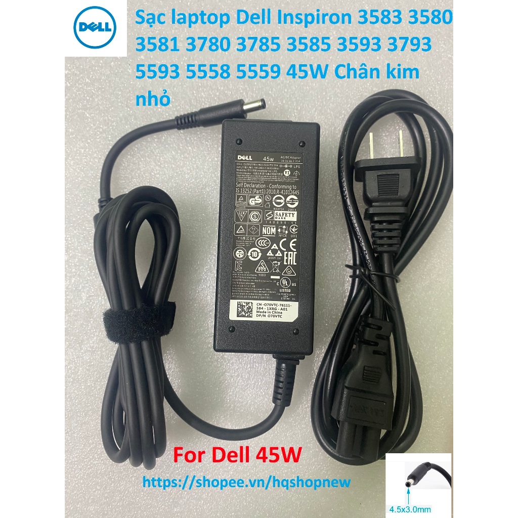 ⚡️ Sạc laptop Dell Inspiron 3583 3580 3581 3780 3785 3585 3593 3793 5593 5558 5559 45W Chân kim nhỏ