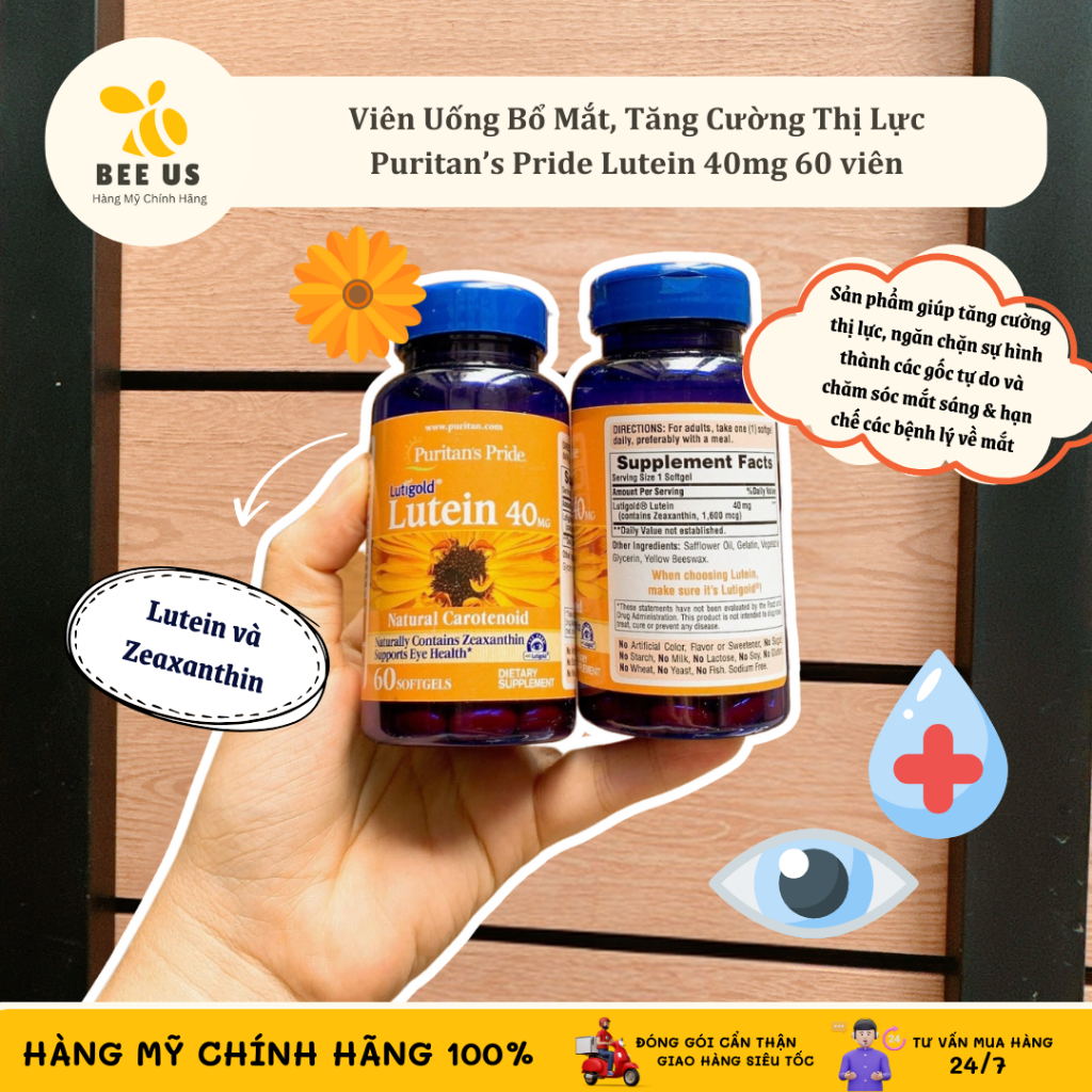 Viên Uống Bổ Mắt Tăng Cường Thị Lực Puritan's Pride Lutein 40mg 60 Viên