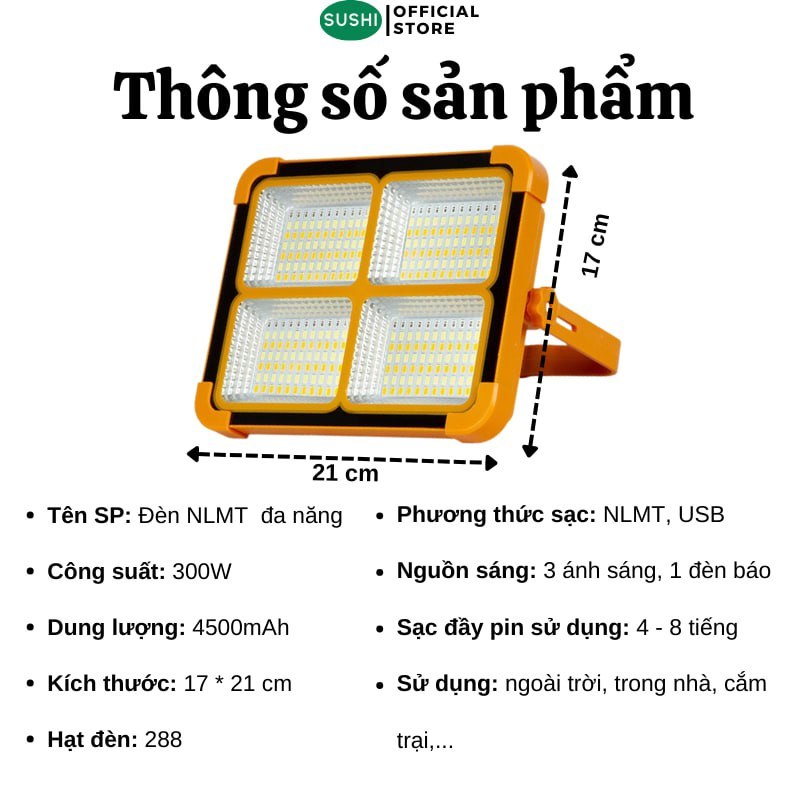 Đèn Năng Lượng Mặt Trời Sushi Tích Điện 5 Chế Độ Sáng Có Thể Sạc Điện Thoại Chống Nước IP66