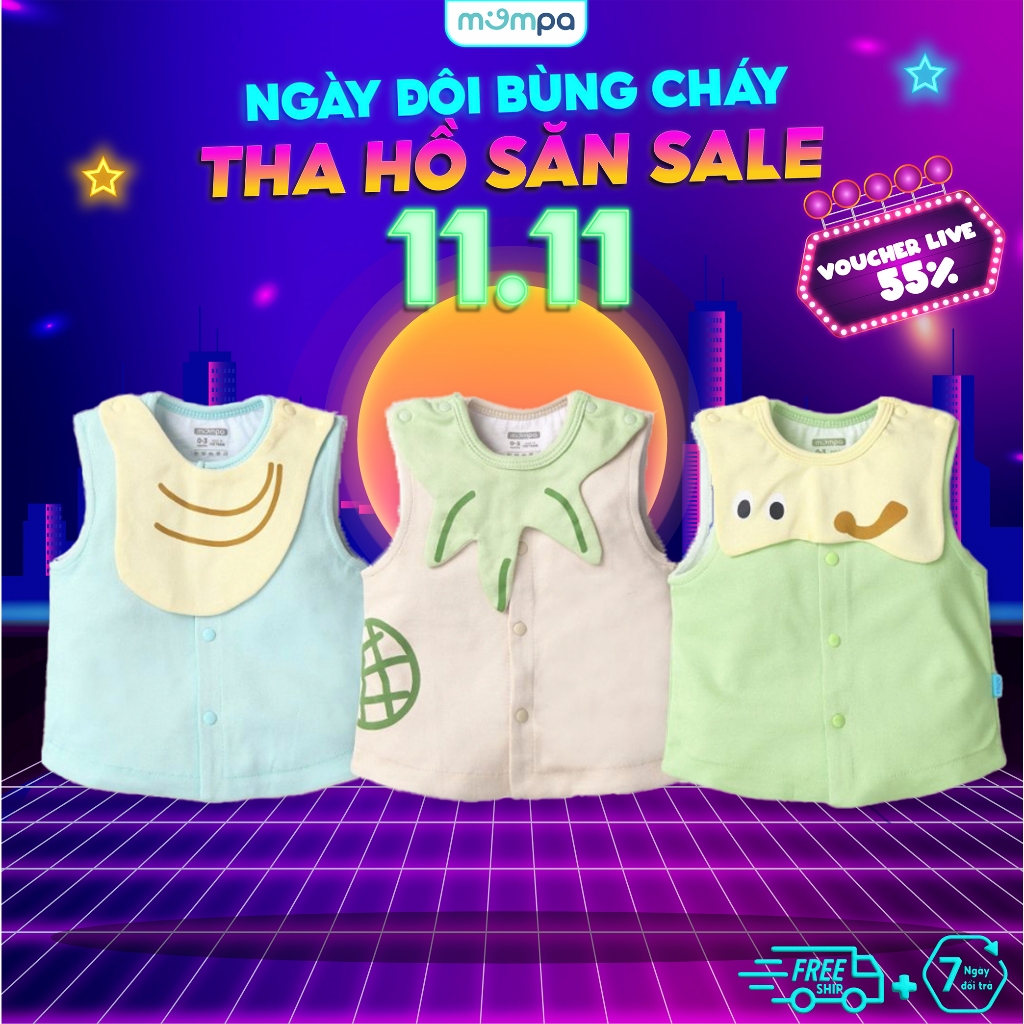 Áo Gile sơ sinh cho bé Mompa 0 - 24 tháng cúc giữa vải Cotton nỉ giữ ấm mềm mại thoáng khí 625