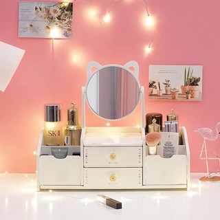 Kệ đựng mỹ phẩm có gương trang điểm nhỏ gọn