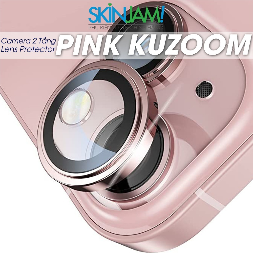 Lens Pink Kuzoom iP 15Plus 15 Loại 2 Tầng Cao Cấp Bảo Vệ Camera Có Khung Hỗ Trợ Dán iP 15Plus 15 Hàn