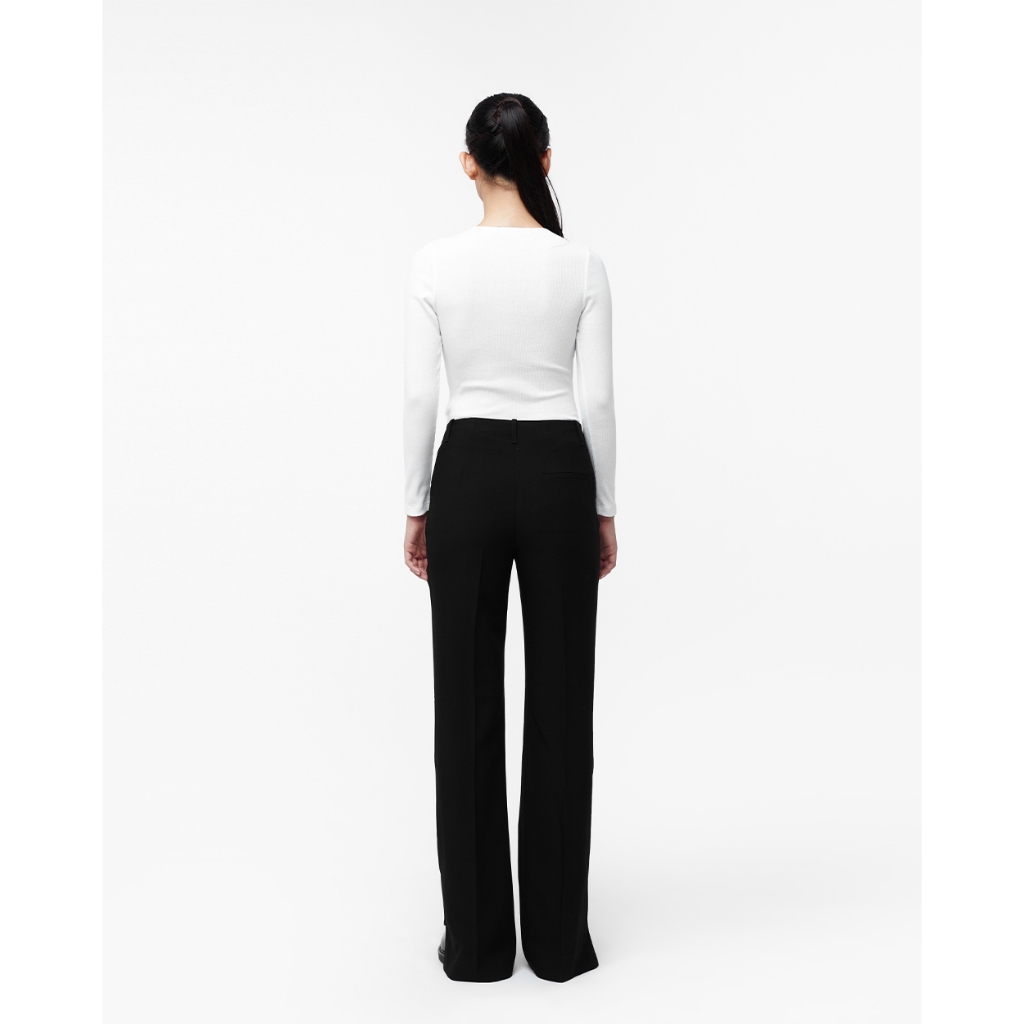 TheBlueTshirt - Quần tây ống loe nữ màu đen - Cotton Side Slit Trousers - Black