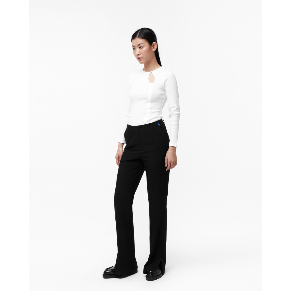 TheBlueTshirt - Quần tây ống loe nữ màu đen - Cotton Side Slit Trousers - Black