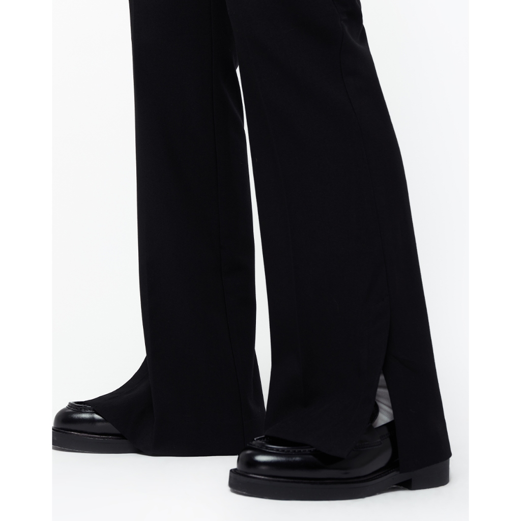 TheBlueTshirt - Quần tây ống loe nữ màu đen - Cotton Side Slit Trousers - Black