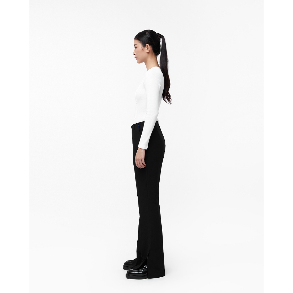 TheBlueTshirt - Quần tây ống loe nữ màu đen - Cotton Side Slit Trousers - Black