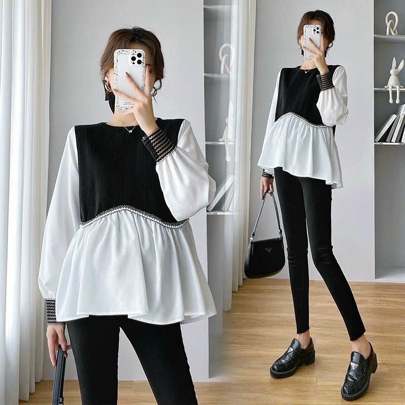 Aó bầu sơ mi công sở thời trang suông a cho mẹ bầu sang thu đông