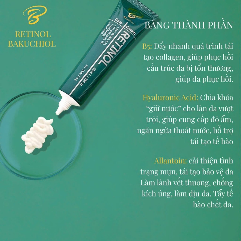 Kem dưỡng trắng da Retinol Bakuchiol BEAUTREND tái tạo collagen, chống lão hóa, mờ thâm hiệu quả