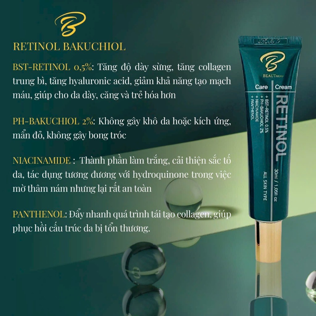 Kem dưỡng trắng da Retinol Bakuchiol BEAUTREND tái tạo collagen, chống lão hóa, mờ thâm hiệu quả