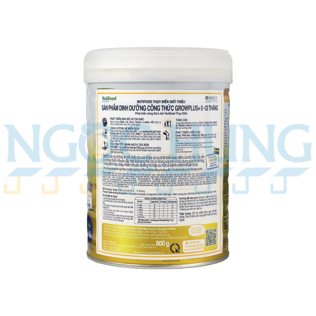 Sữa bột Nutifood GrowPlus+ Vàng 0+  800g
