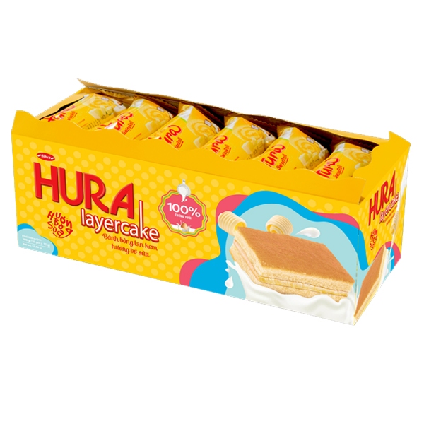Bánh bông lan cắt Hura Layer Cake - Khay 300g (20 bánh) - Túi 240g (16 bánh) - Bibica