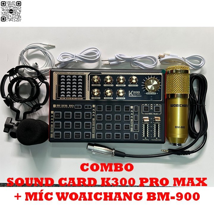 Combo sound card âm thanh K300 Pro Max kèm míc thu âm woaichang BM900 mới