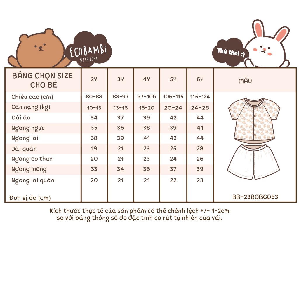 Bộ muslin tay phồng - quần shorts đáng yêu bé gái ECOBAMBI - BB-23BOBG053