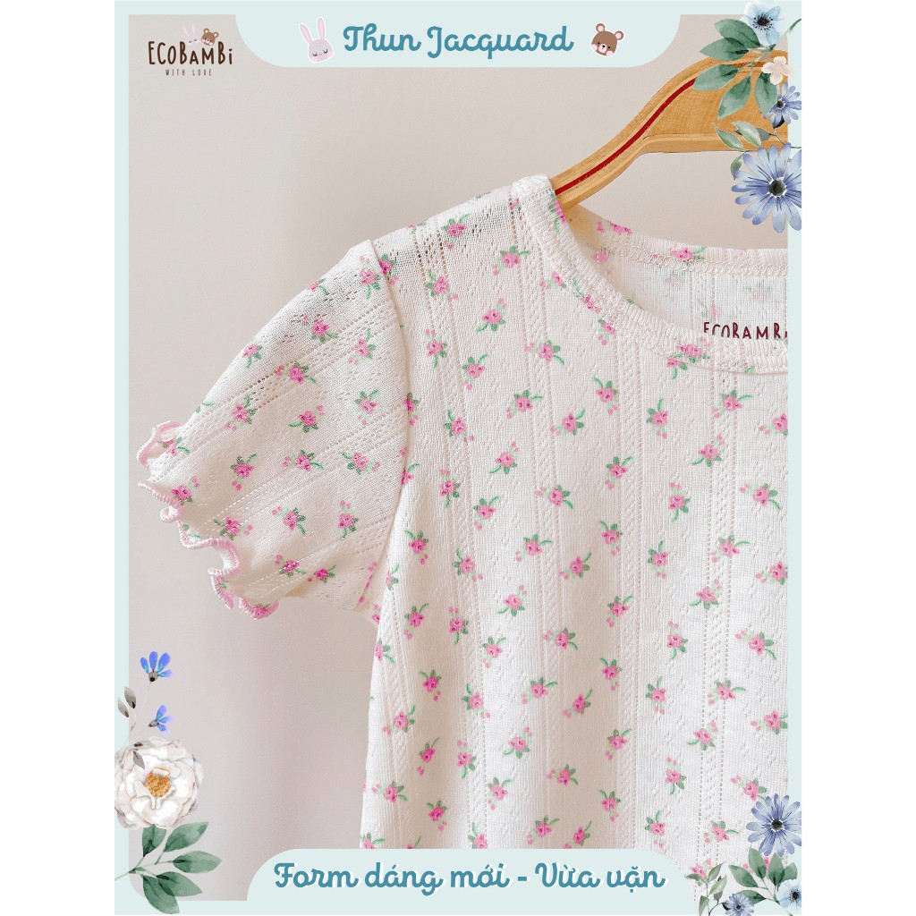 Bộ thun cotton TAY NGẮN phong cách Hàn Quốc bé gái EcobambiWithLove