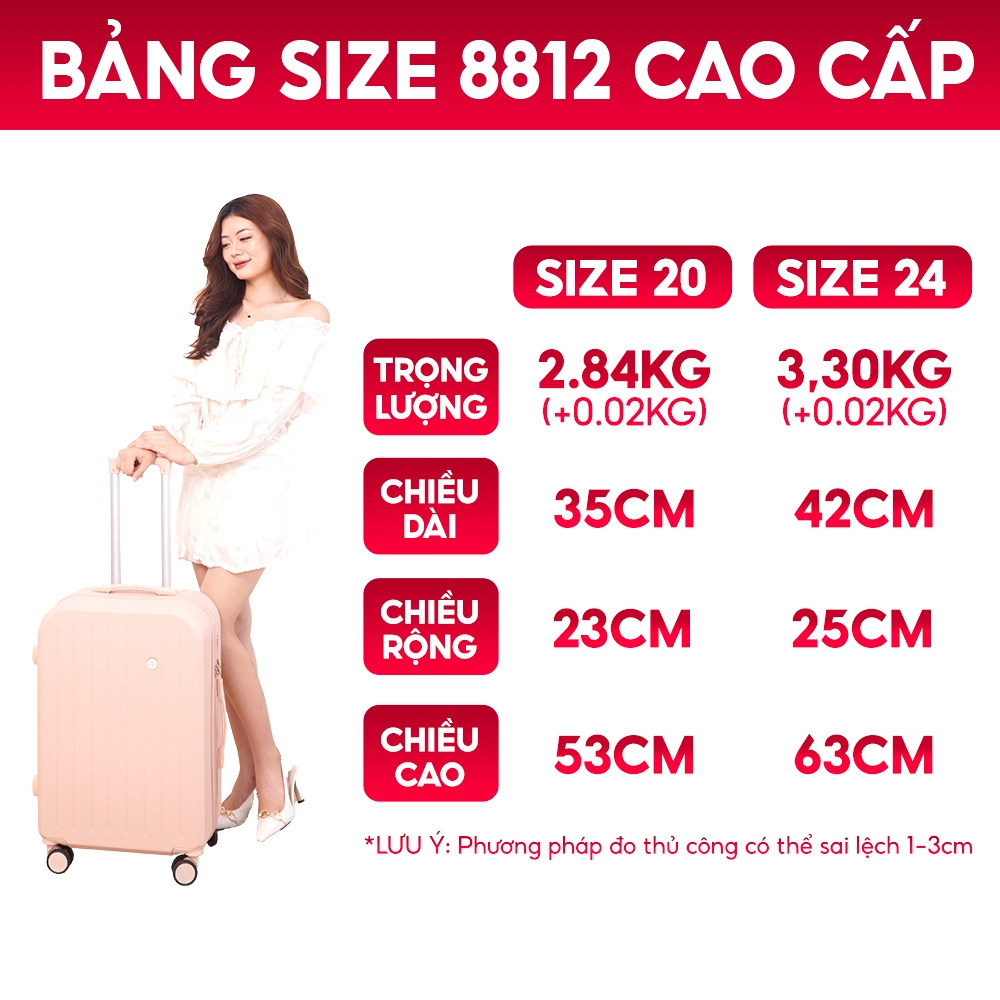 Vali Du Lịch Bamozo 8812 Thời Trang Size 20/24inch, Vali kéo Nhựa ABS Cao Cấp Bảo Hành 5 Năm - Lỗi 1 Đổi 1 Trong 30 Ngày