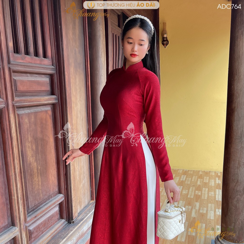 Áo dài gấm hoa gió đỏ đô truyền thống Chaang may sẵn áo dài cưới cô dâu cao cấp dự tiệc sự kiện lễ tết đẹp ADC764